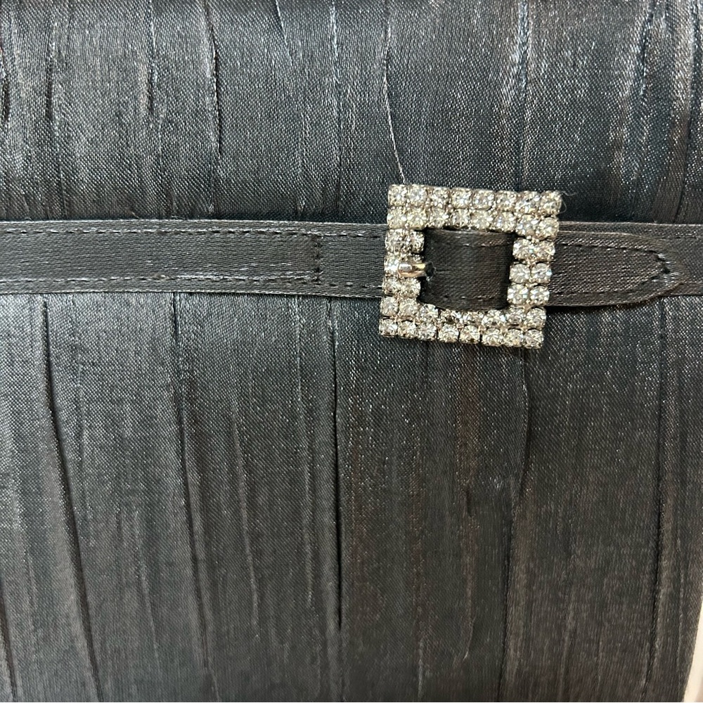 Women Metallic Clutch with Rhinestone Accent. Small purse dark grey with mirror - Picture 7 of 13